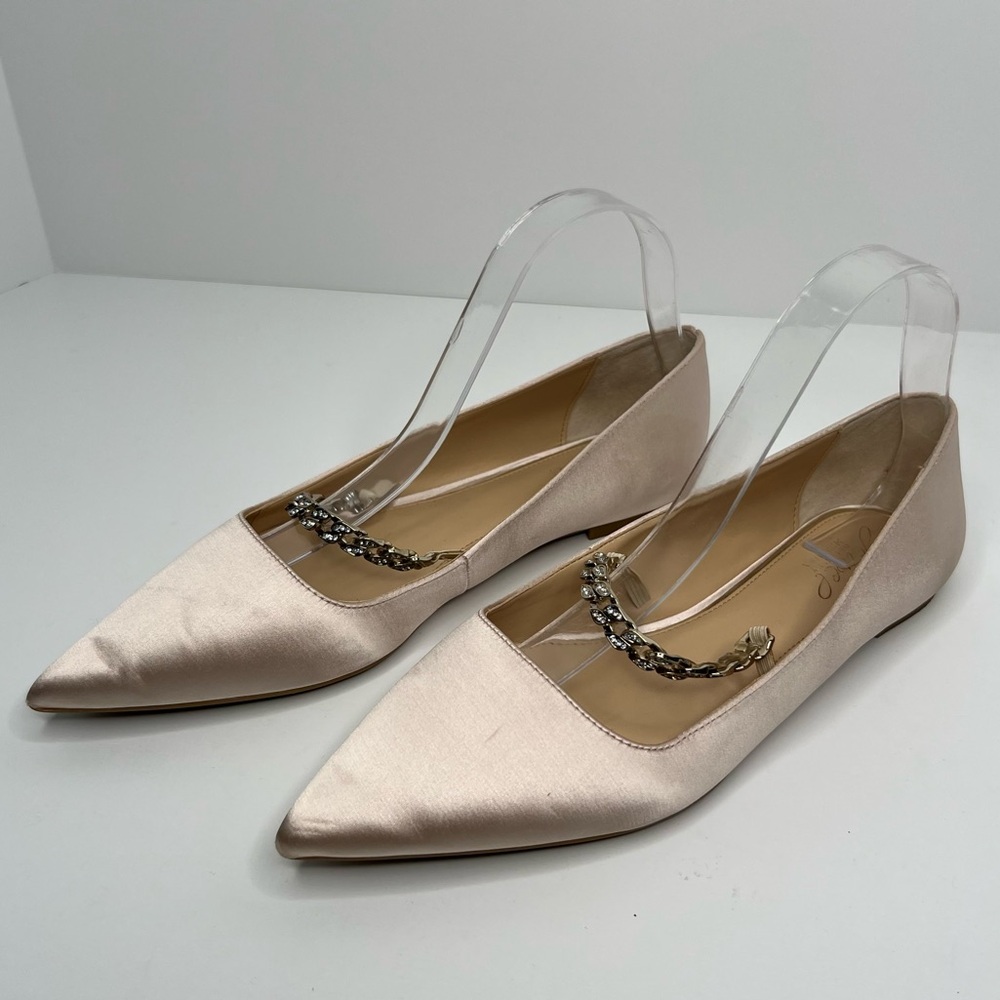Jewel Bradgley Mischka Satin Pointed Toes Flat Shoes with Crystal Embellishment